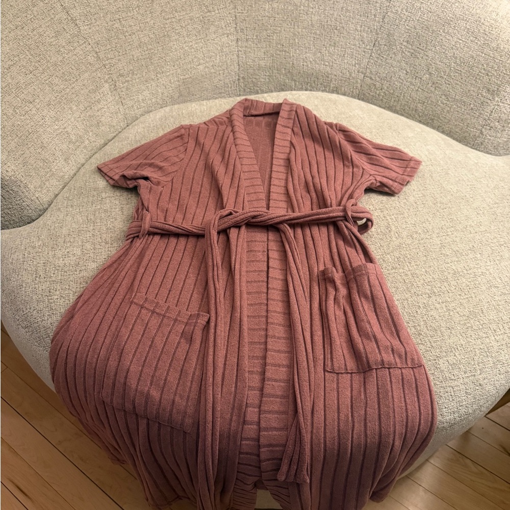 Women's Ribbed Mauve Robe - Picture 2 of 5